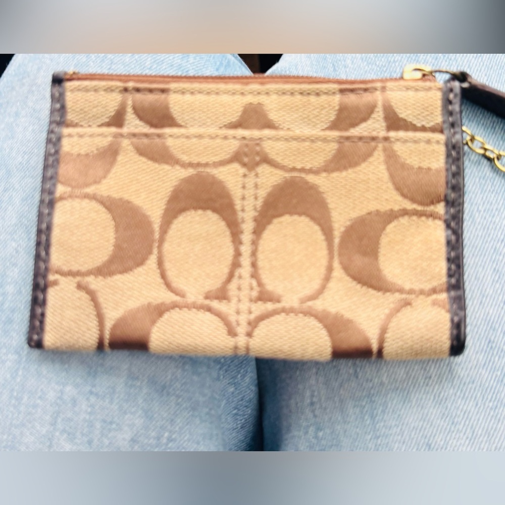 Coach Tan and Brown Signature Canvas Keychain Wallet - Picture 3 of 10
